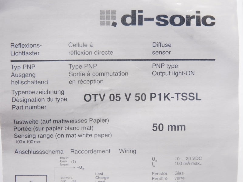 DI-SORIC OTV05V50P1K-TSSL 10-30VDC NSMP