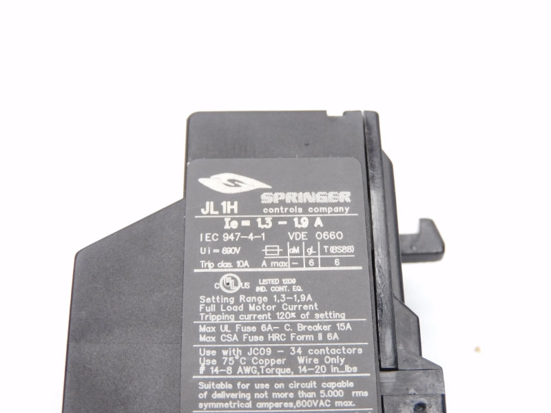 SPRINGER JL1H 690V 1.3-1.9A UNMP