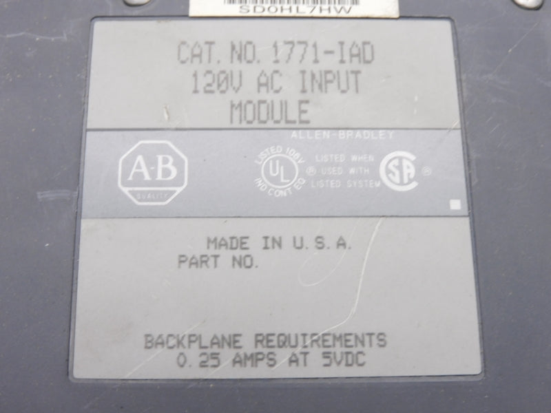 ALLEN BRADLEY 1771-IAD 120VAC 0.25A UNMP