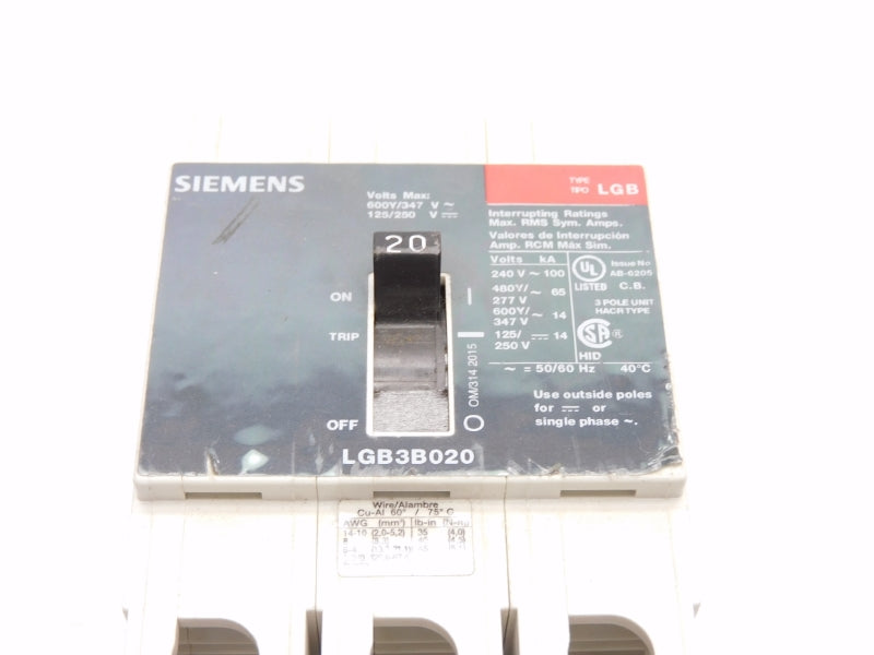 SIEMENS LGB3B020 480V 20A NUPI