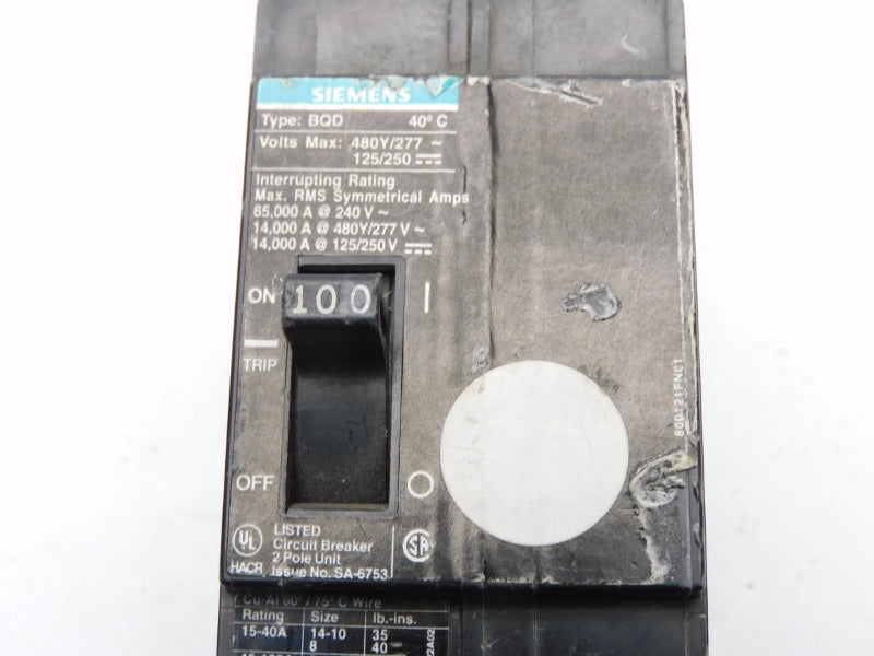 SIEMENS BQD2100 277V 100A NSNP