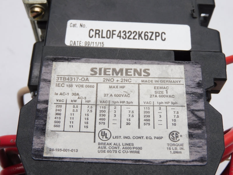 SIEMENS CRL0F4322K6ZPC 110/120V 30A NSNP