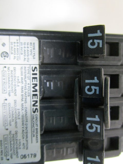 SIEMENS Q21515CTNC CIRCUIT BREAKER 15A *NEW NO BOX*