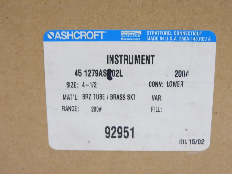 ASHCROFT 451279AS02L-200# 200PSI NSMP