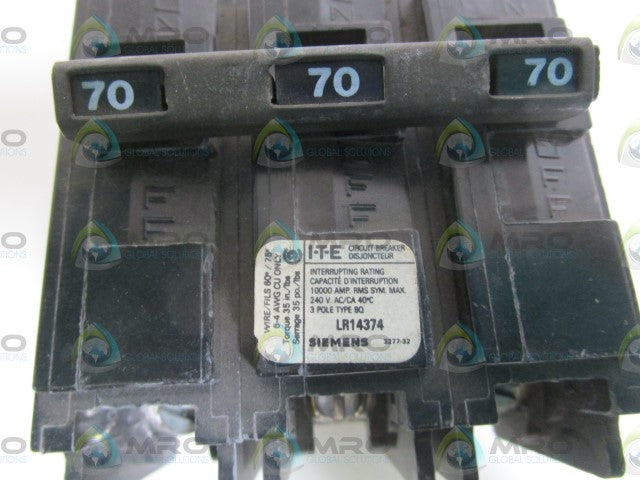 I-T-E CIRCUIT BREAKER 70A BQ3B070 *USED*