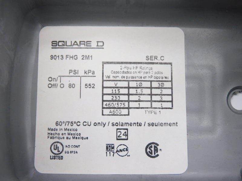 SQUARE D 9013FHG2J43M1 SER. C 460/575V 80PSI (AS PICTURED) NSMP