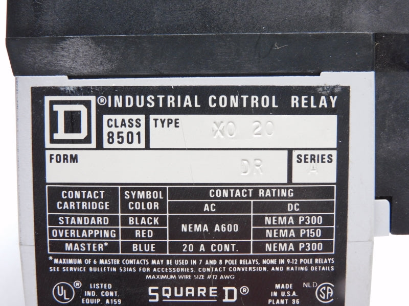 SQUARE D 8501X020 SER. A 24V 20A NSNP