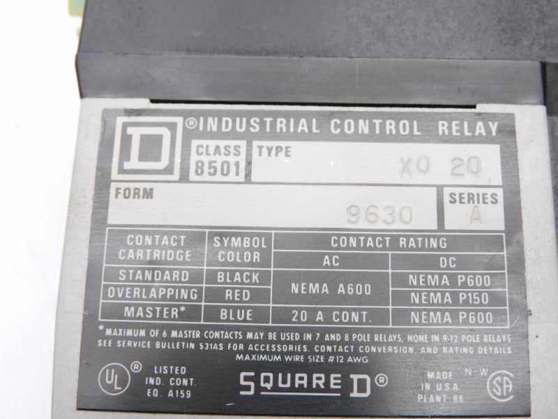 SQUARE D 8501X020 SER. A 110/120V 20A NSNP