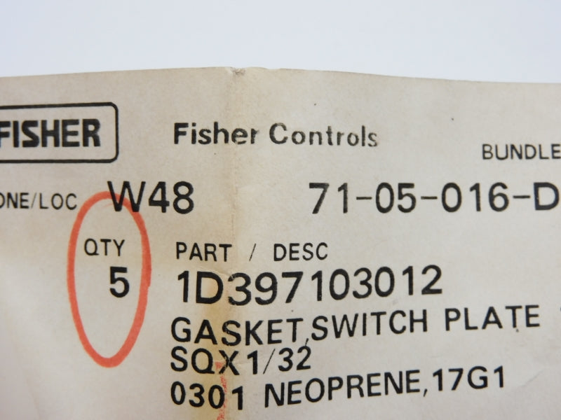 FISHER CONTROLS 1D397103012 (PKG OF 5) NSMP