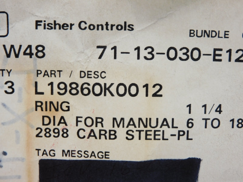 FISHER CONTROLS L19860K0012 1-1/4" (PKG OF 3) NSMP