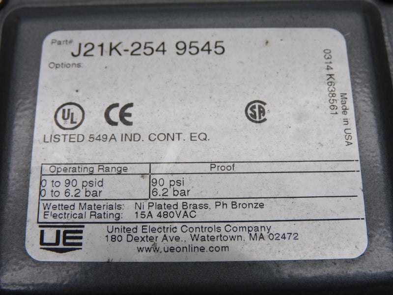 UNITED ELECTRIC J21K-2549545 480VAC 15A 90PSI NSNP