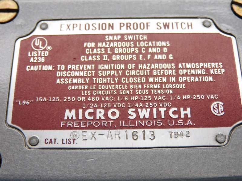 MICRO SWITCH EX-AR1613 480VAC 15A (GREY) UNMP