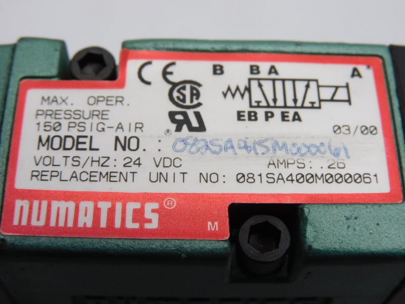 NUMATICS 081SA400M000061 24VDC 26A 150PSI (AS PICTURED) NSNP
