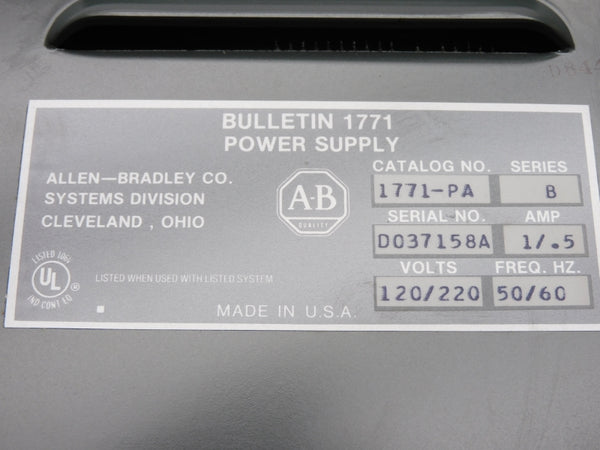 ALLEN BRADLEY 1771-PA SER. B 120/220V 1/.5A (AS PICTURED) NSNP