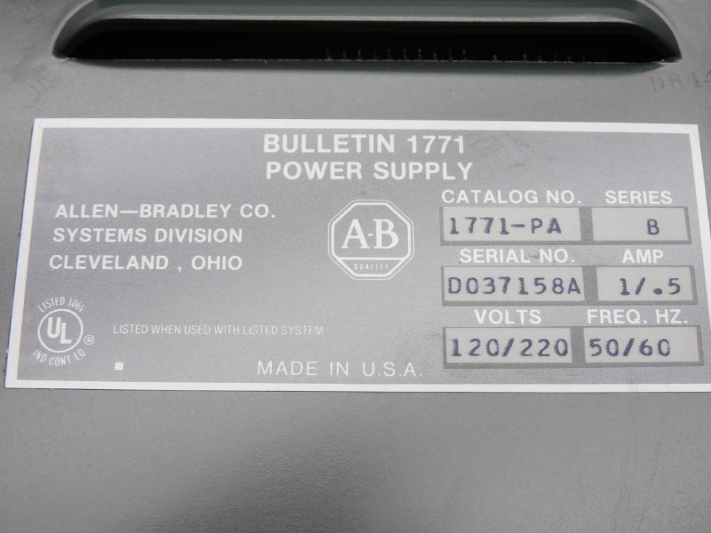ALLEN BRADLEY 1771-PA SER. B 120/220V 1/.5A (AS PICTURED) NSNP
