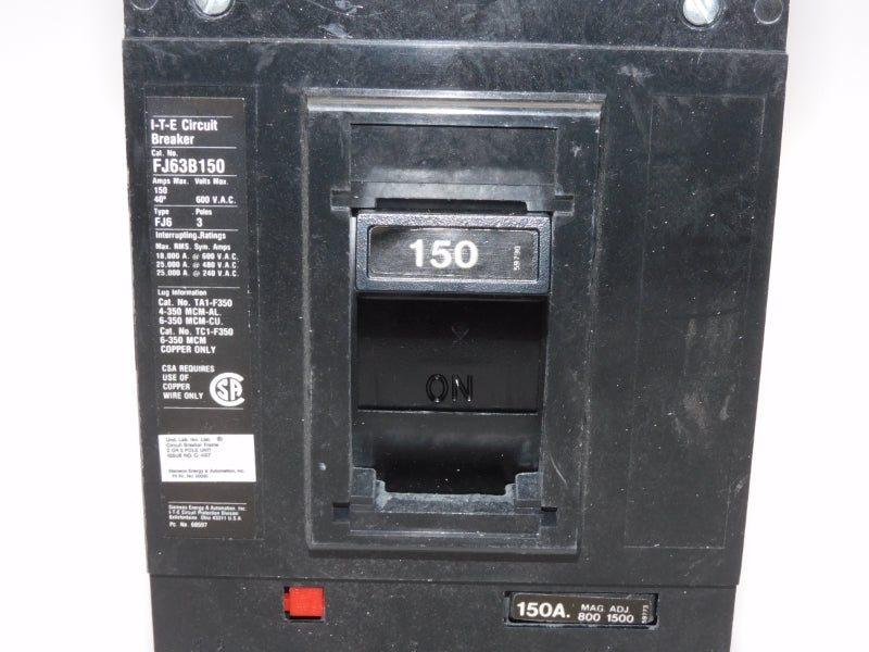 SIEMENS FJ63B150 600VAC 150A (AS PICTURED) NSMP