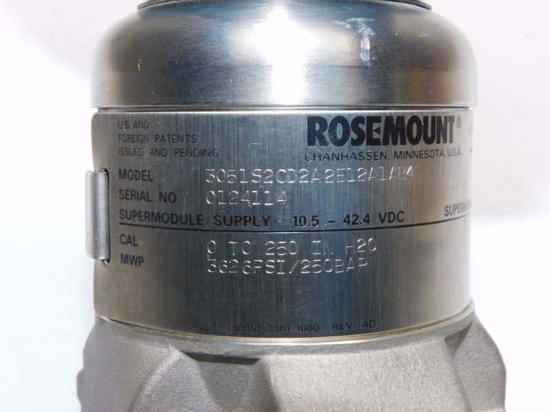 ROSEMOUNT 3051S2CD2A2E12A1AB4 10.5-42.4VDC 3626PSI 0-250"H2O NSNP