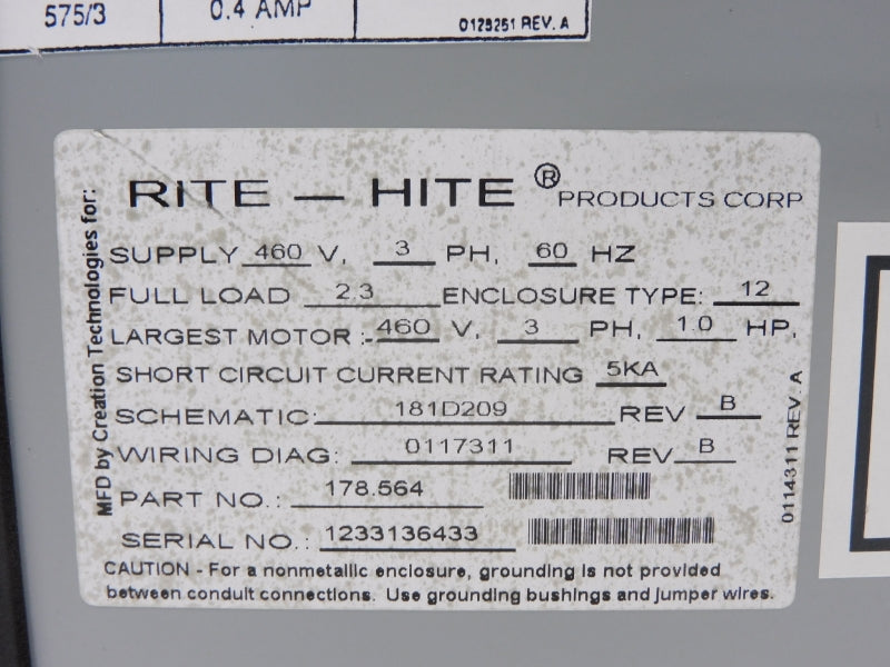 RITE-HITE 178.564 LVLR (2PB-HI CAP) 460/3 460V NSMP