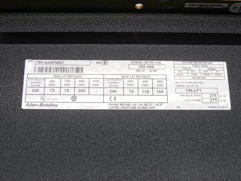 ALLEN BRADLEY 150-A240NBD SER. B 208-480V 10A (BR/WH) NSMP