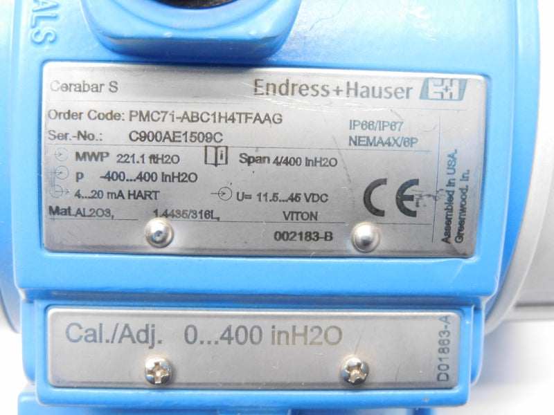 ENDRESS+HAUSER PMC71-ABC1H4TFAAG 11.5-45VDC 0-400"H2O NSNP