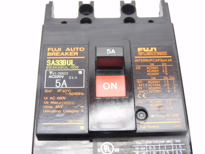 FUJI ELECTRIC BB3ASBUL-005 SA33BUL 550VAC 5A NSMP