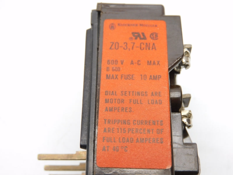 KLOCKNER MOELLER Z0-3,7-CNA 600VAC 1,9-3,7A UNMP
