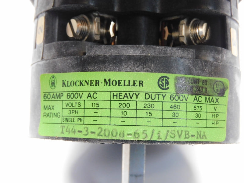 KLOCKNER MOELLER T44-3-2008-65/1/SVB-NA 600VAC 60A (NO KNOB) UNMP