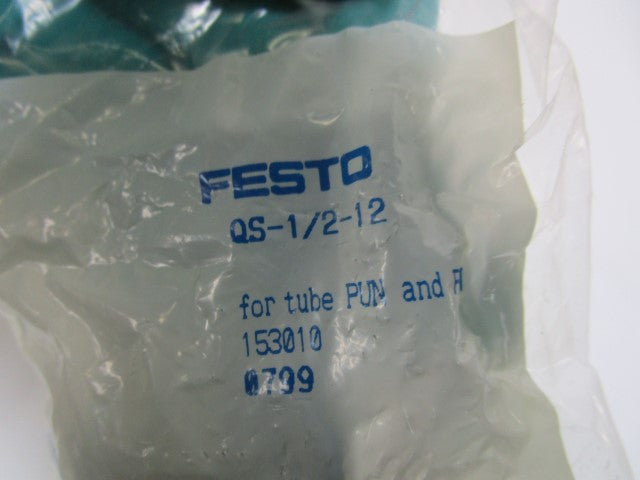 LOT OF 8 FESTO PUSH-IN FITTING QS-1/2-12 *NEW IN FACTORY BAG*