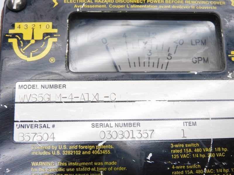 UNIVERSAL FLOW MONITORS WVS5GLM-4-A1XL-C 480VAC 15A NSNP