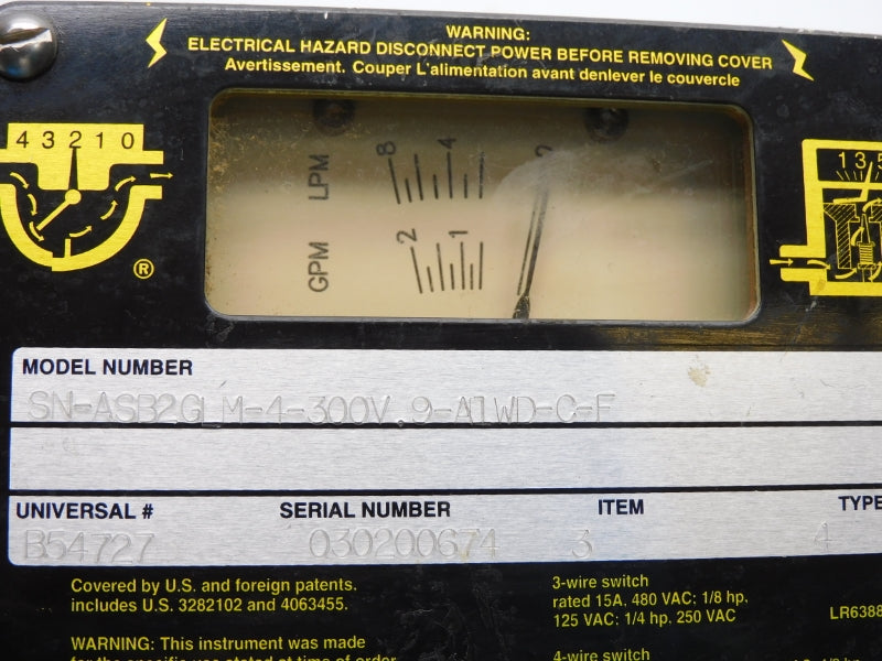 UNIVERSAL FLOW MONITORS SN-ASB2GLM-4-300V.9-A1WD-C-F 480VAC 15A NSNP