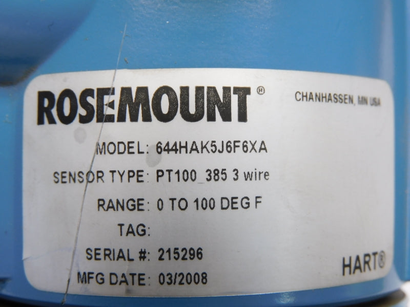 ROSEMOUNT 644HAK5J6F6XA 0-100'F NSNP