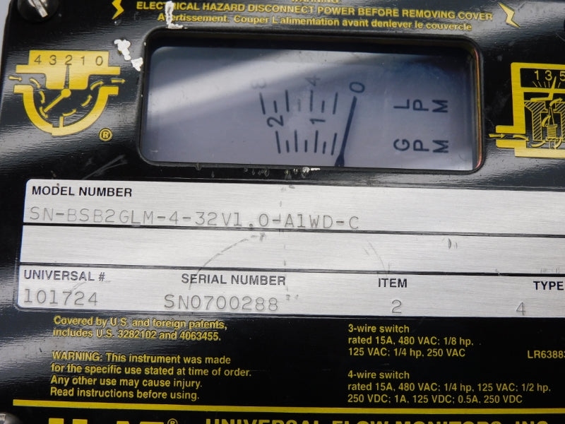 UNIVERSAL FLOW MONITORS SN-BSB2GLM-4-32V1.0-A1WD-C 480VAC 15A NSNP