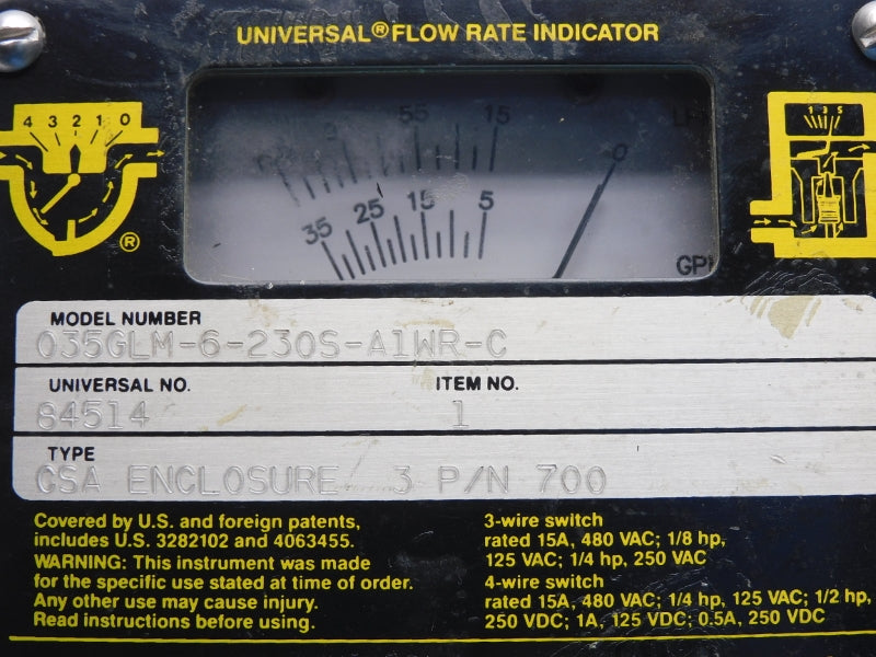 UNIVERSAL FLOW MONITORS 035GLM-6-230S-A1WR-C 480VAC 15A NSNP