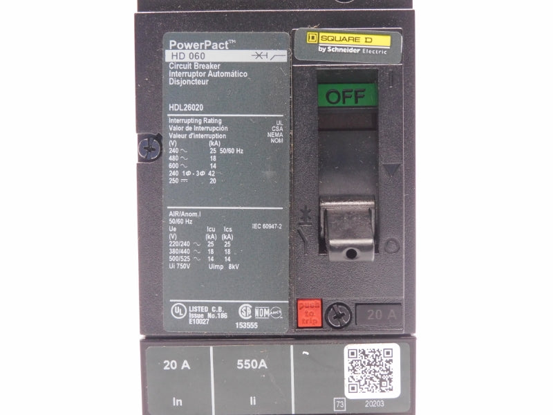 SQUARE D HDL26020 600V 20A NSNP