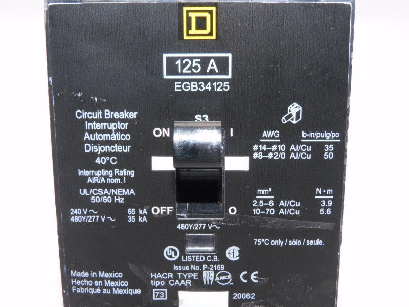 SQUARE D EGB34125 277V 125A NSNP