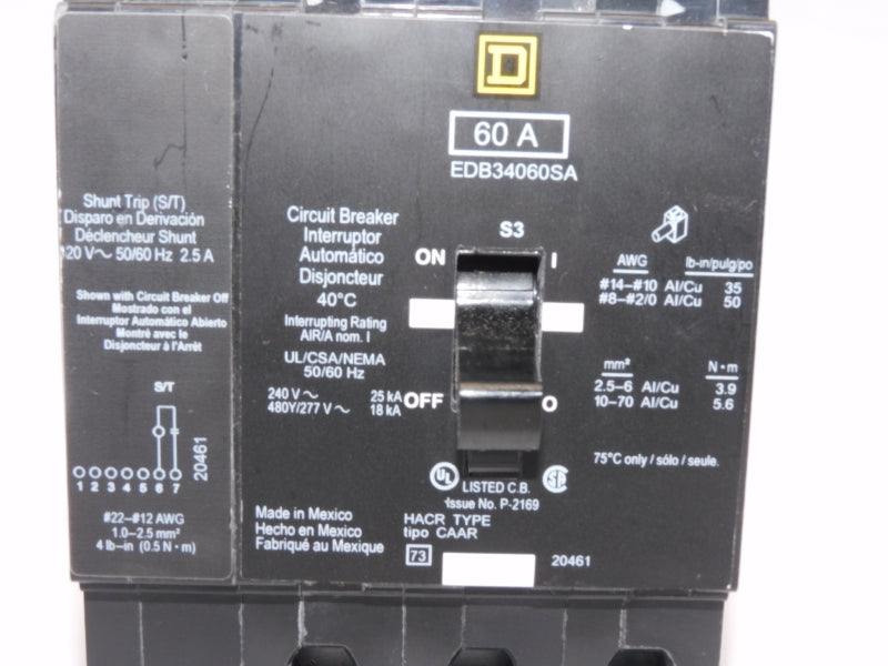 SQUARE D EDB34060SA 277V 60A (AS PICTURED) NSNP