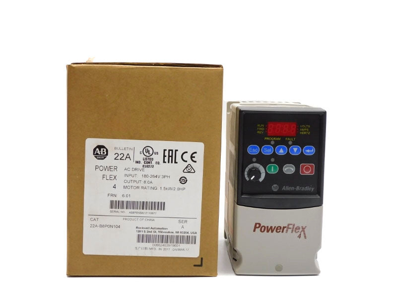 ALLEN BRADLEY 22A-B8P0N104 SER. A F/W 6.01 180-264V 8.0A NSMP