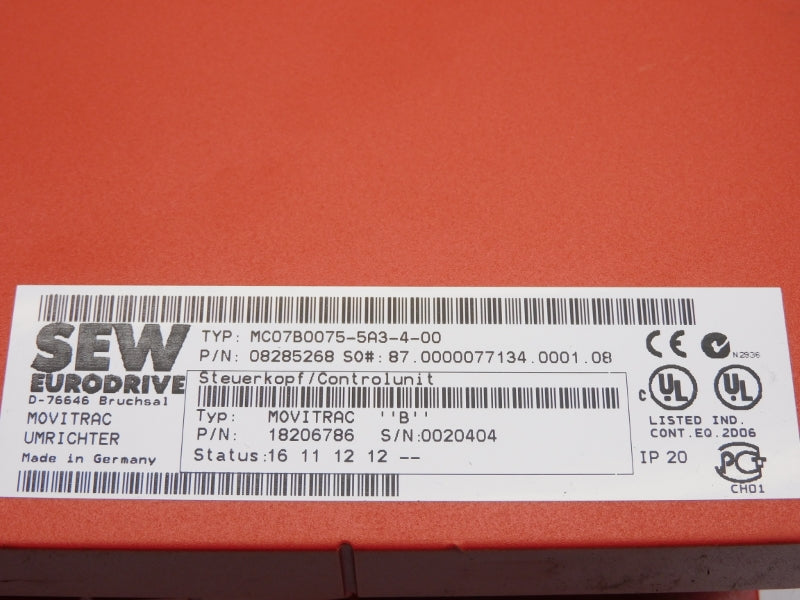 SEW EURODRIVE MC07B0075-5A3-4-00 08285268 380-500V 16A NSNP