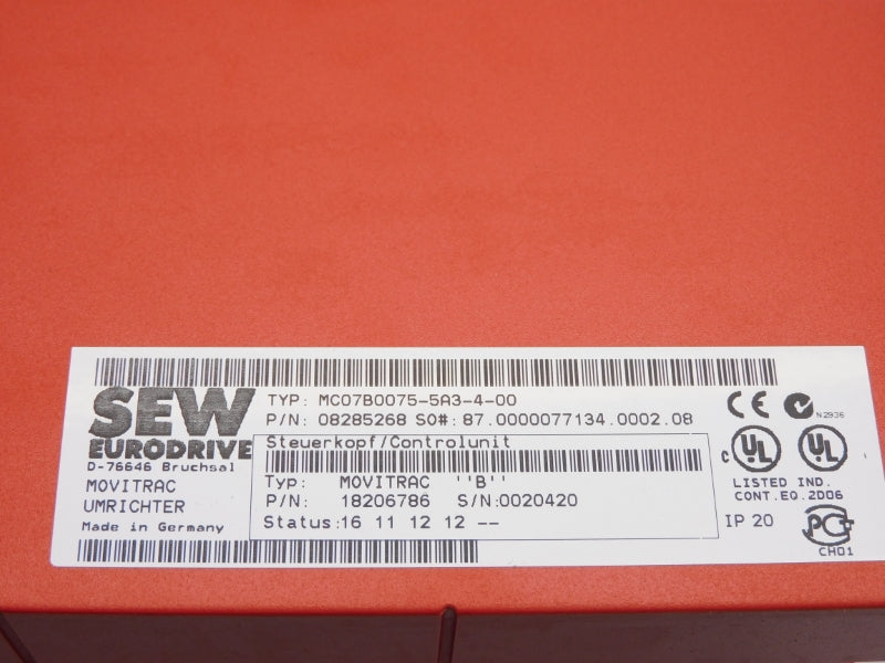 SEW EURODRIVE MC07B0075-5A3-4-00 08285268 380-500V 16A (AS PICTURED) NSNP