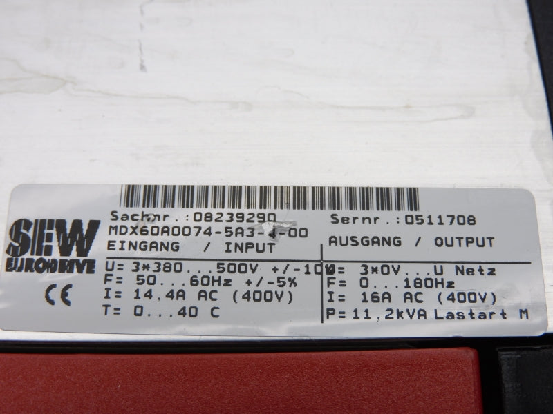 SEW EURODRIVE MC07B0075-5A3-4-00 08285268 380-500V 16A (AS PICTURED) NSNP