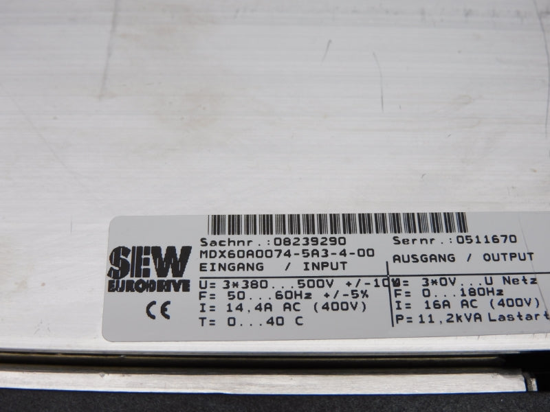 SEW EURODRIVE MDX61B0075-5A3-4-00 08279624 380-500V 16A NSNP