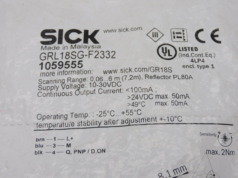 SICK GRL18SG-F2332 1059555 10-30VDC -25'-+55'C NSMP