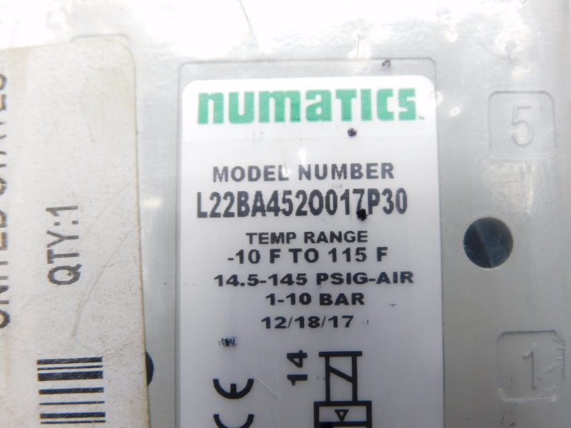 NUMATICS L22BA452O017P30 100-115/110-120V .07A 14.5-145PSI NSMP