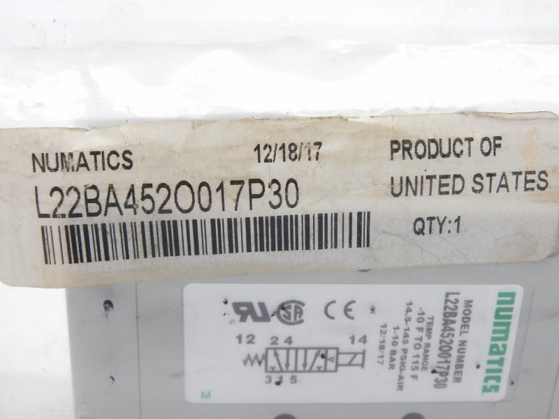 NUMATICS L22BA452O017P30 100-115/110-120V .07A 14.5-145PSI NSMP