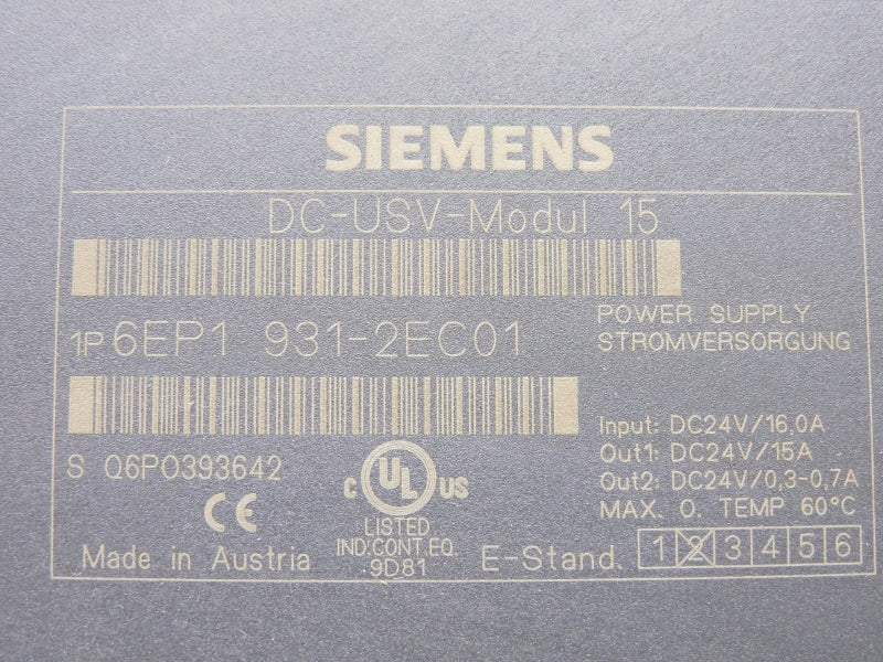 SIEMENS 6EP1931-2EC01 24VDC 16.0A NSMP