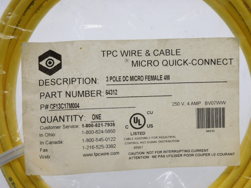 TPC WIRE&CABLE CF13C17M004 64312 250V 4A NSMP