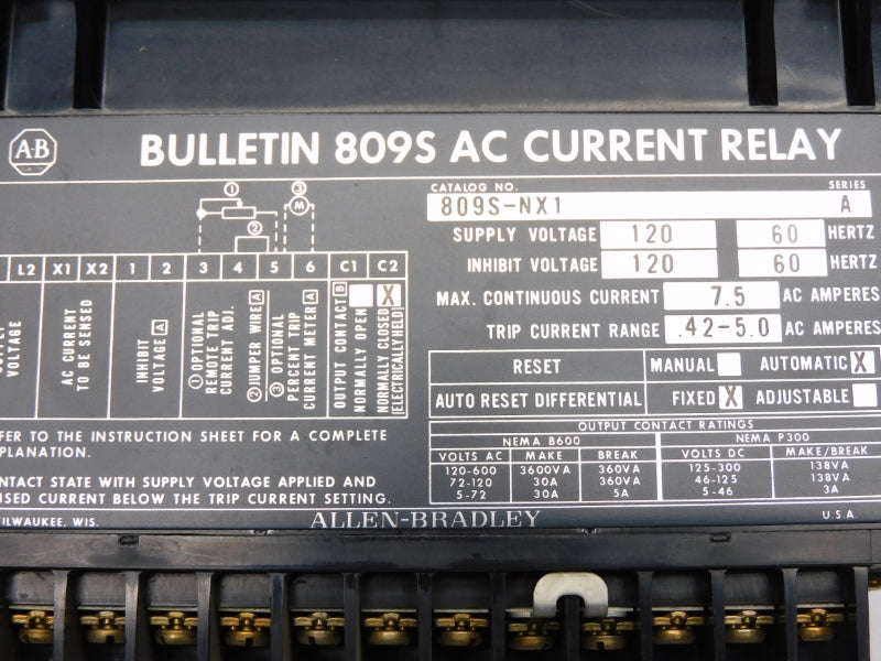ALLEN BRADLEY 809S-NX1 SER. A 120-600VAC 30A NSNP