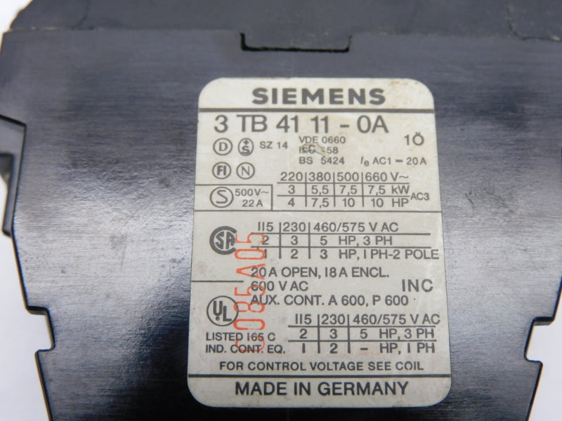 SIEMENS 3TB4111-0A 220/264V 22A NSNP