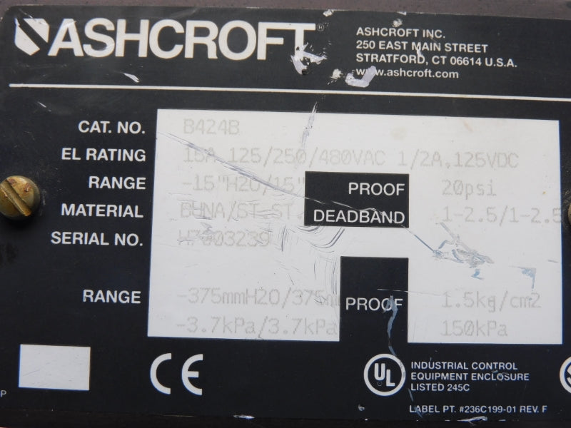 ASHCROFT B4248 480VAC 15A 20PSI NSNP