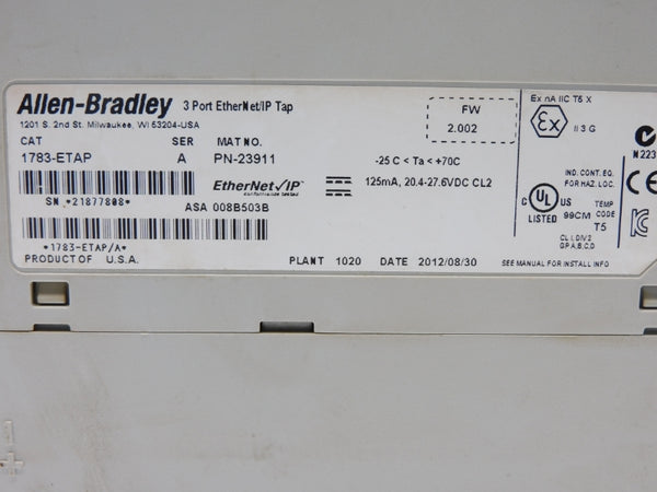 ALLEN BRADLEY 1783-ETAP SER. A F/W 2.002 20.4-27.6VDC UNMP